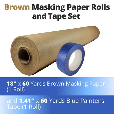 Idl Packaging 18 x 60 yd Masking Paper and 1 1/2 x 60 yd Painters Masking Tape Set of 1 Each for Covering GPH-18, 4463-112